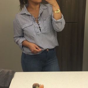 Front Tie Striped Blouse
